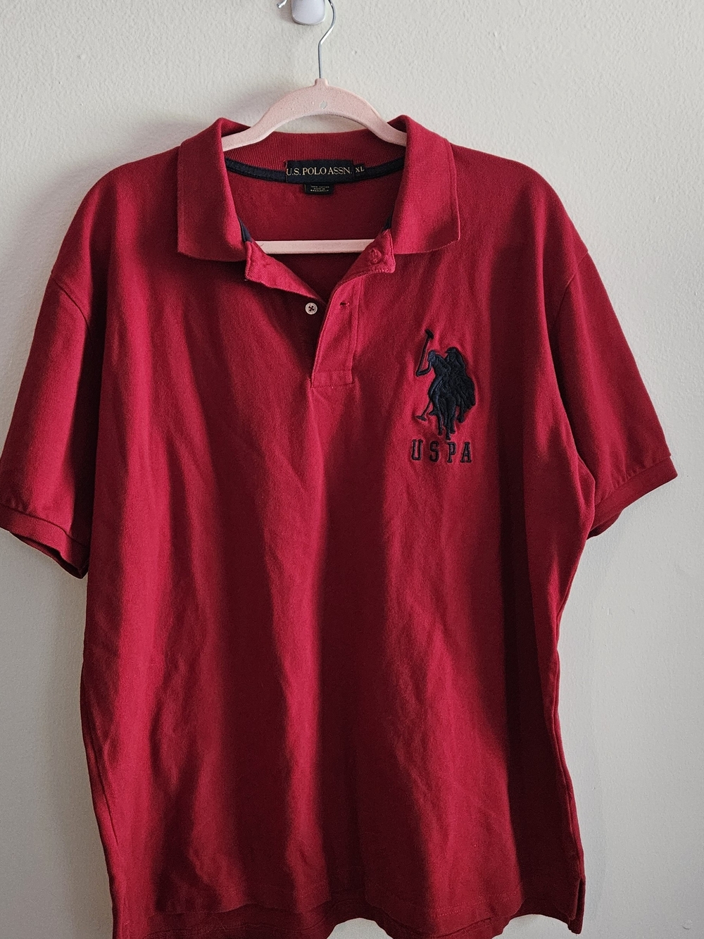 U.S. Polo, Deep Red Men's Polo with Navy Logo, Cotton, XL, Work Wear, Minimalist